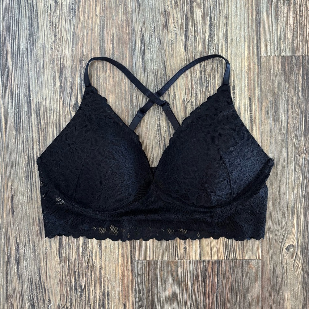 PINK Victorias Secret Convertible Push Up Bralette M Black Lace No Underwire - Picture 4 of 12